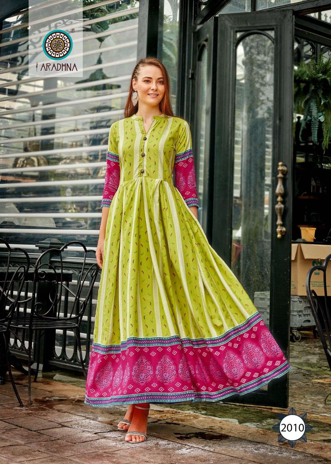 Women Stripy Rayon Embroidery Long Kurtis - Ayesha Fashions